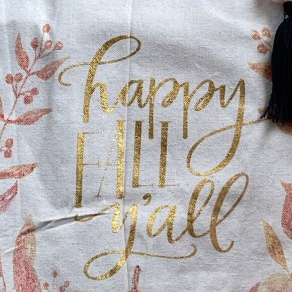 Eccolo World Traveler Canvas Happy Fall Y’All Pom Tote Leatherlike Straps NWOT - Picture 2 of 7